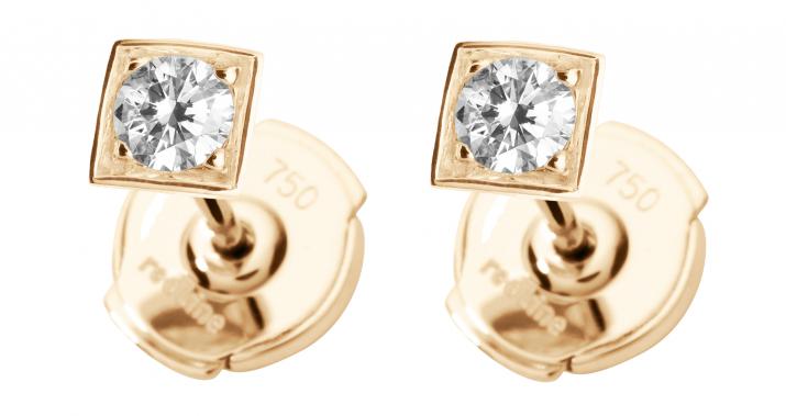 Boucles d'oreilles avec diamant 0.20 carat en serti carré or rose - Redline - 0++