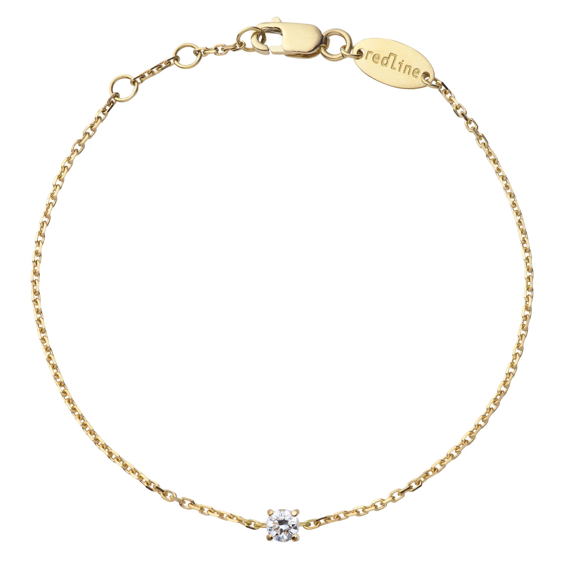 Redline Bijoux Solitaire Bracelet Chaine Femme avec 0.08ct Diamant Rond en Or Jaune Serti Griffe Redline