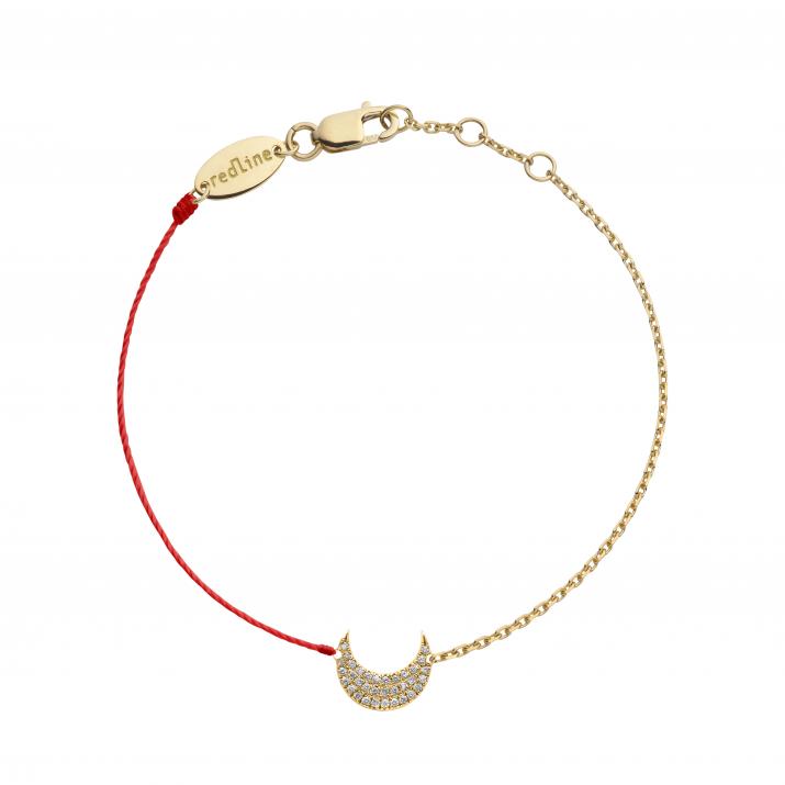 Bracelet mi-fil mi-chaîne croissant de lune or jaune pavé diamants - Redline