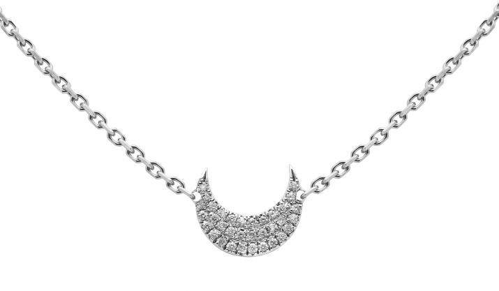 Collier chaîne croissant de lune or blanc pavé diamants - Redline