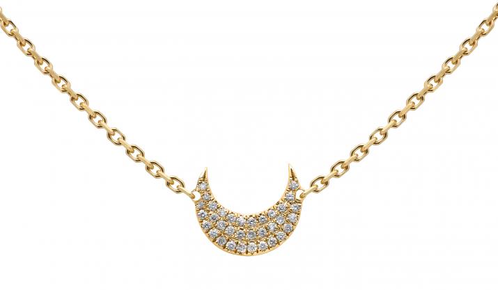 Collier chaîne croissant de lune or jaune pavé diamants - Redline