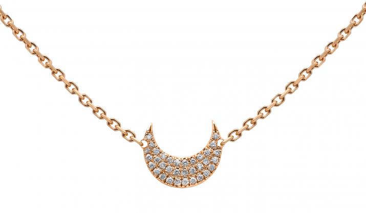 Collier chaîne croissant de lune or rose pavé diamants - Redline