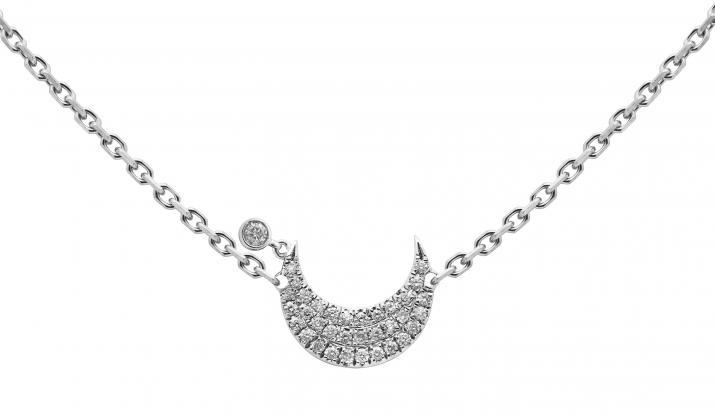 Collier chaîne lune diamantée or blanc - Redline