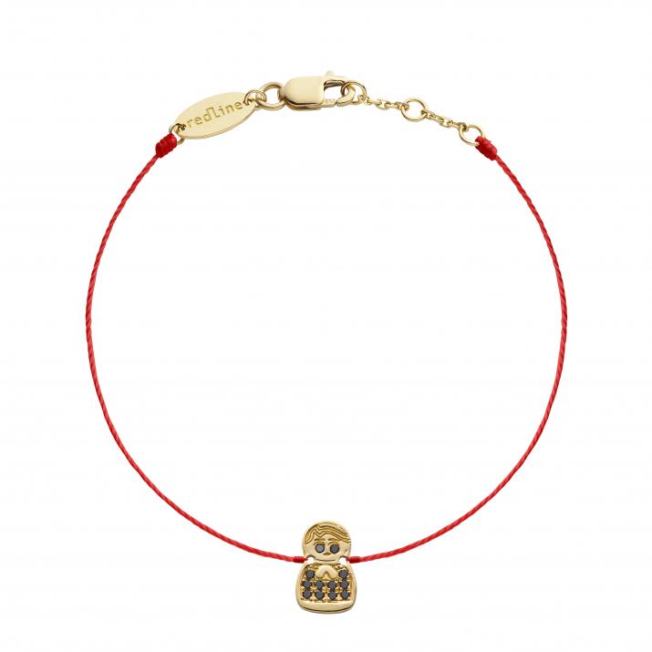 Bracelet Fil Femme avec 0.06ct Diamant Noir Rond en Or Jaune Pavé - Redline