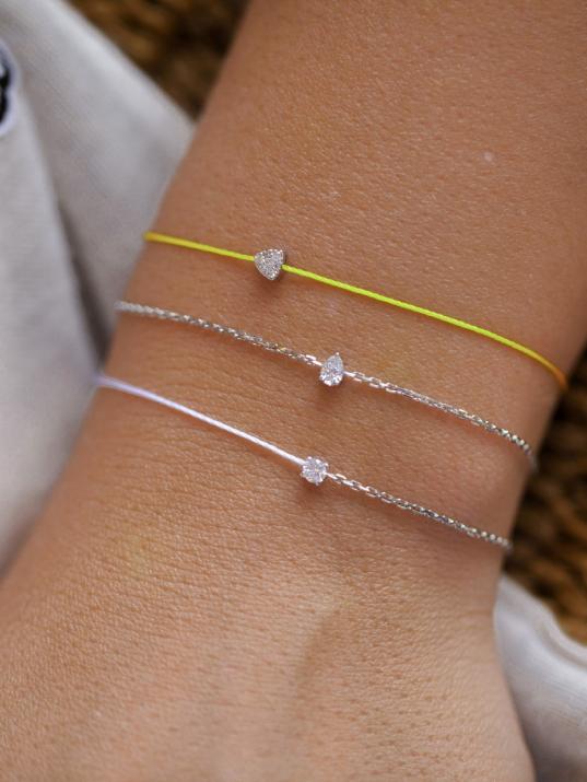 Bracelet fil et chaîne avec diamant 0.08 carat en serti griffé or blanc - Redline - 0++