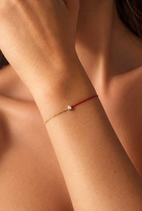 Bracelet fil et chaîne avec diamant 0.08 carat en serti griffé or jaune - Redline - 0++