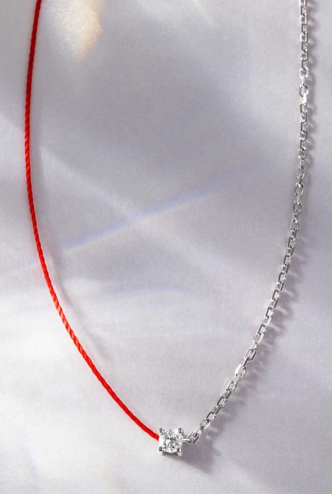 Collier fil et chaîne avec diamant 0.08 carat en serti griffé or blanc - Redline - 0++