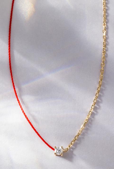 Collier fil et chaîne avec diamant 0.08 carat en serti griffé or jaune - Redline - 0++