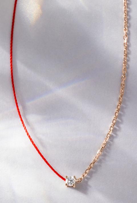 Collier fil et chaîne avec diamant 0.08 carat en serti griffé or rose - Redline - 0++