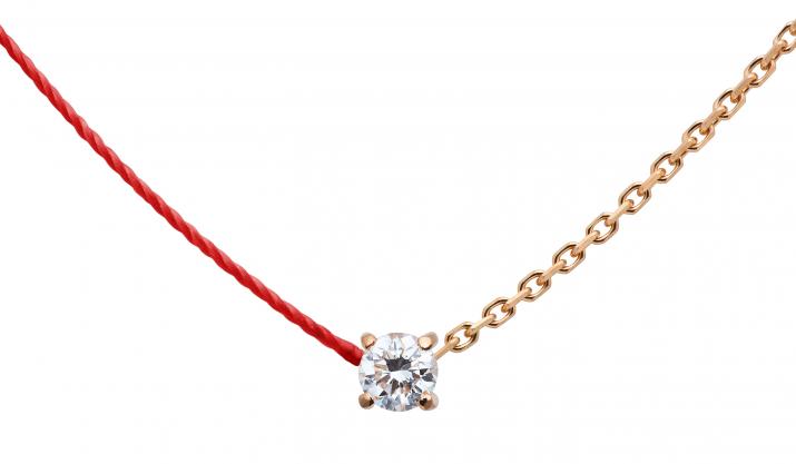 Collier fil et chaîne avec diamant 0.08 carat en serti griffé or rose - Redline