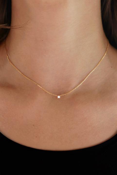 Collier chaîne avec diamant 0.08 carat en serti griffé or jaune - Redline - 0++