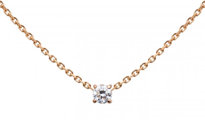 Collier chaîne avec diamant 0.08 carat en serti griffé or rose - Redline - 0++