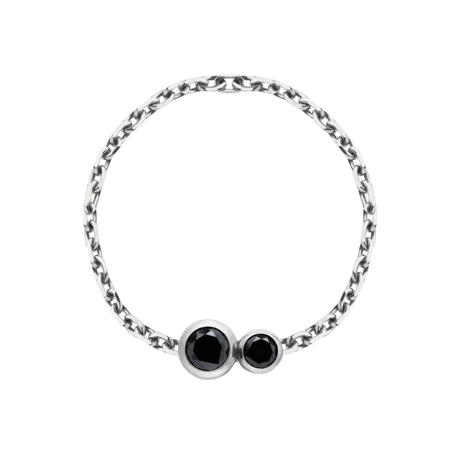 Redline Bijoux - Infinite Kcolor - Bague Chaîne avec 0.15ct Diamant Noir  Rond en Or Blanc Serti Clos - Redline