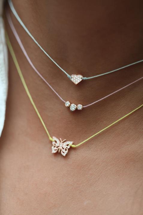 Collier fil Joli Coeur or rose pavé diamant - Redline - 0++