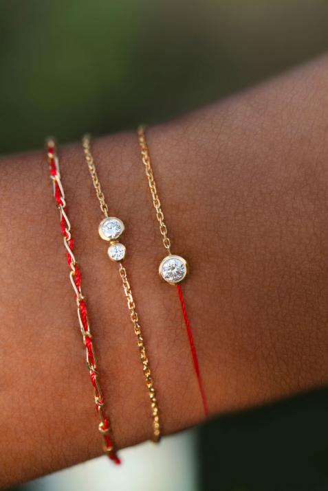 Bracelet chaîne avec diamant 0.15 carat en serti clos or jaune - Redline - 0++