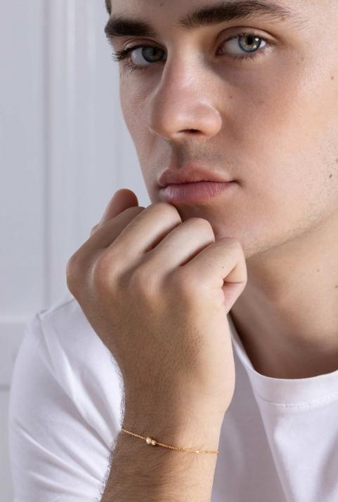 Bracelet homme chaîne avec diamant 0.15 carat en serti clos en or rose - Redline - 0++