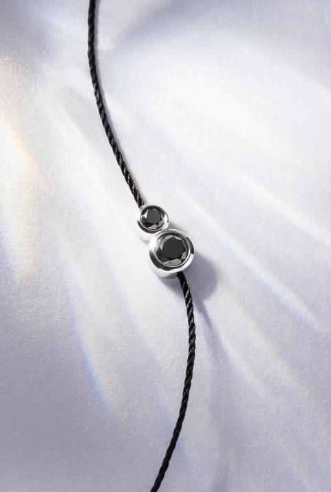 Bracelet fil avec diamant noir 0.15 carat en serti clos or blanc - Redline - 0++