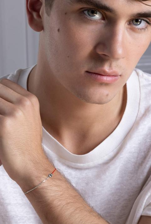 Bracelet homme fil et chaîne avec diamant noir 0.15 carat en serti clos or blanc - Redline - 0++