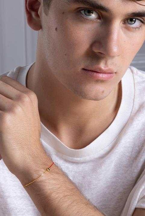 Bracelet homme fil et chaîne avec diamant noir 0.15 carat en serti clos or jaune - Redline - 0++