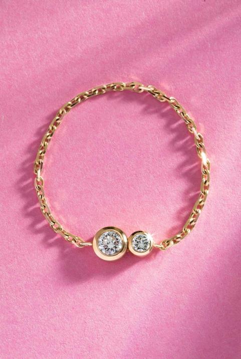 Bague chaîne avec diamant 0.15 carat en serti clos or jaune - Redline - 0++