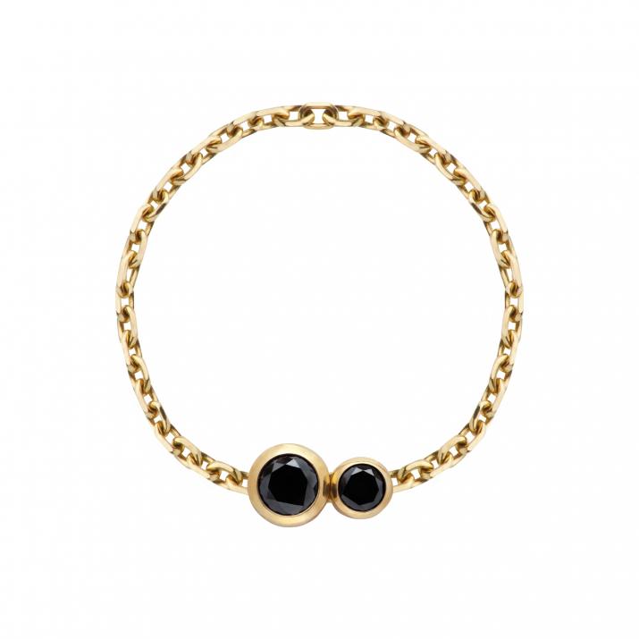 Bague chaîne diamant noir 0.15 carat monté en clos or jaune - Redline