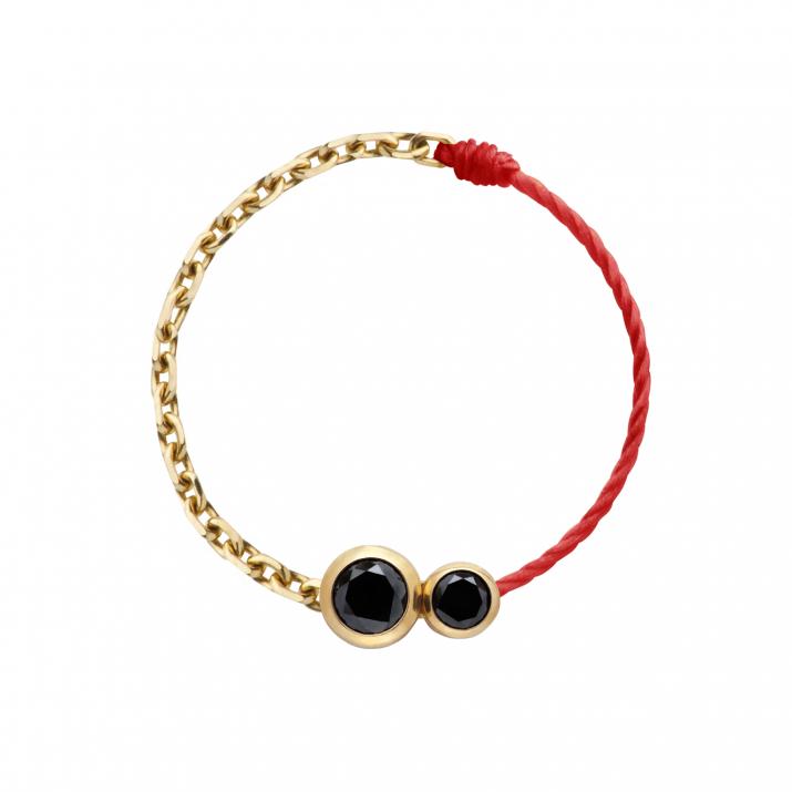 Bague fil et chaîne avec diamant noir 0.15 carat en serti clos or jaune - Redline