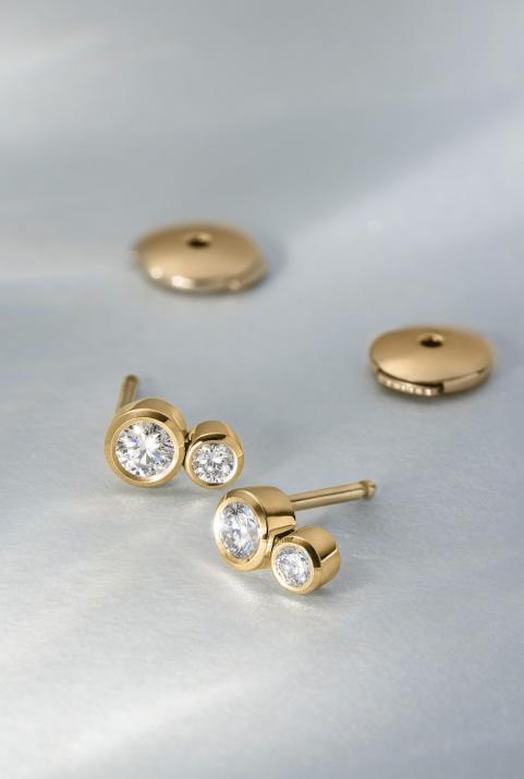 Boucles d'oreilles fil et chaîne avec diamant 0.30 carat en serti clos or jaune - Redline - 0++
