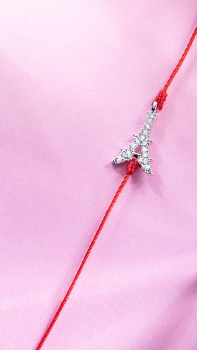 Bracelet fil tour eiffel or blanc pavé diamants - Redline - 0++