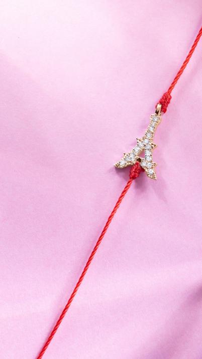 Bracelet fil tour eiffel or rose pavé diamants - Redline - 0++