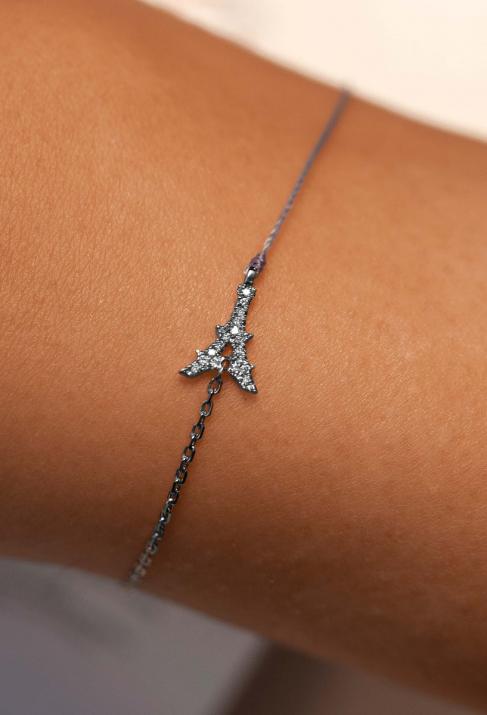 Bracelet fil et chaîne tour eiffel or noir pavé diamants - Redline - 0++