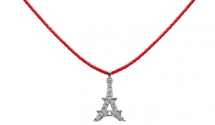 Collier fil tour eiffel or blanc pavé diamants - Redline - 0++