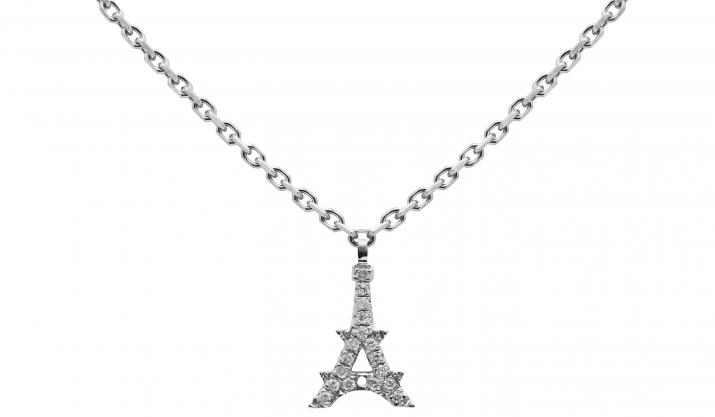 Collier chaîne tour eiffel or blanc pavé diamants - Redline - 0++