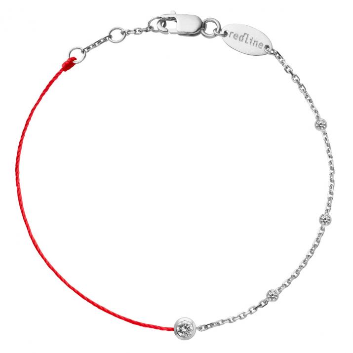 Bracelet fil et chaine avec un diamant entouré de petits diamants en serti clos or blanc - Redline - 0++
