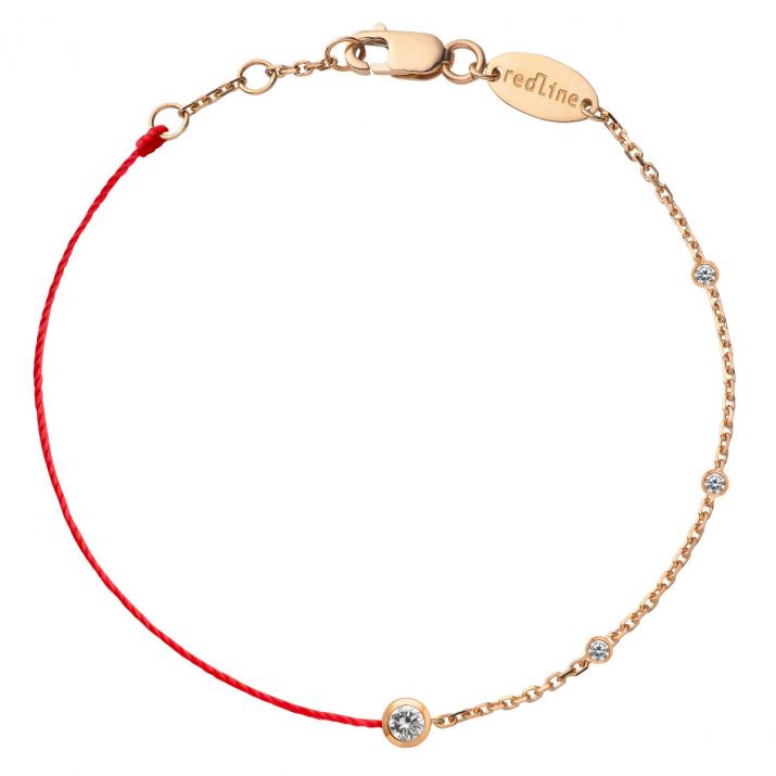 Bracelet fil et chaine avec un diamant entouré de petits diamants en serti clos or rose - Redline - 0++