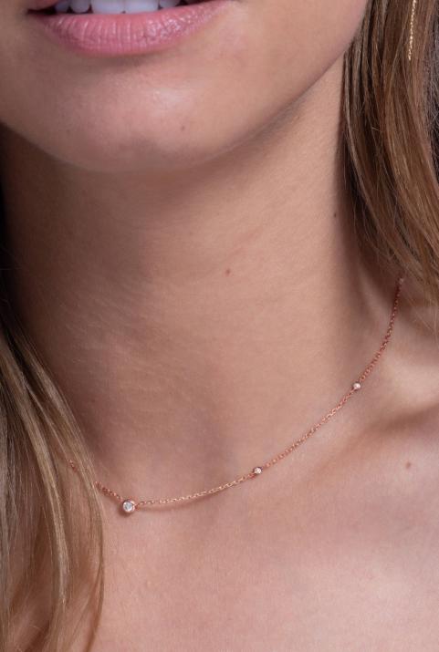Collier chaîne avec diamant entouré de petits diamants en serti clos or rose - Redline - 0++