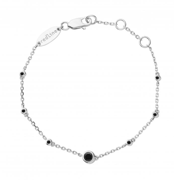 Bracelet chaîne avec petits diamants et 1 diamant central noirs 0.15 carat en serti clos or blanc - Redline