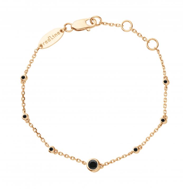 Bracelet chaîne avec petits diamants et 1 diamant central noirs 0.15 carat en serti clos or rose - Redline