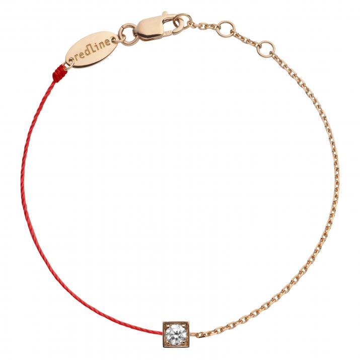 Bracelet homme fil et chaîne avec diamant en serti carré or rose - Redline