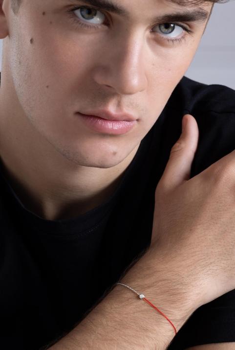 Bracelet homme fil et chaîne avec diamant 0.10 carat en serti clos or blanc - Redline - 0++