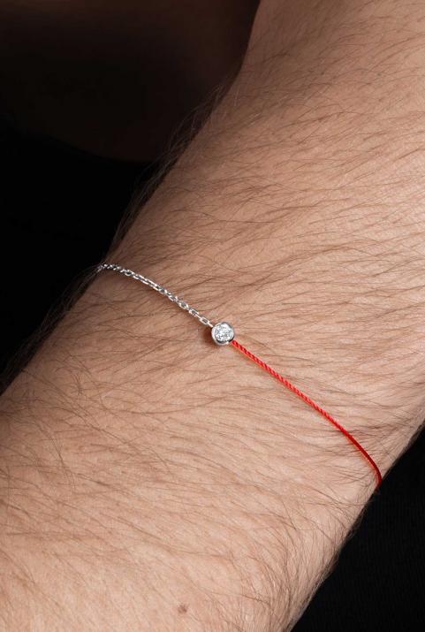 Bracelet homme fil et chaîne avec diamant 0.10 carat en serti clos or blanc - Redline - 0++