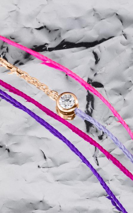 Bracelet fil et chaîne avec diamant 0.10 carat serti clos or rose - Redline - 0++