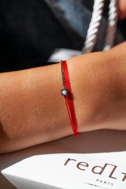 Bracelet double multifil avec diamant 0.10 carat en serti carré or noir - Redline - 0++