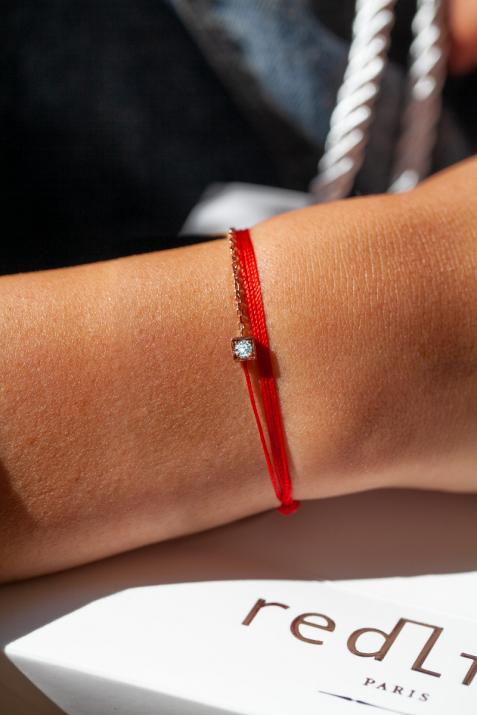 Bracelet double multifil avec diamant 0.10 carat en serti carré or rose - Redline - 0++