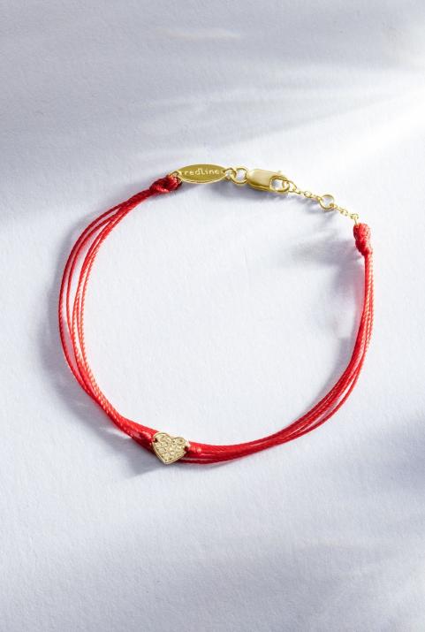 Bracelet fil brodé coeur or jaune pavé diamant - Redline - 0++