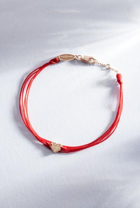 Bracelet fil brodé coeur or rose pavé diamant - Redline - 0++