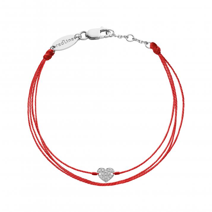Bracelet fil brodé coeur or blanc pavé diamant - Redline - 0++