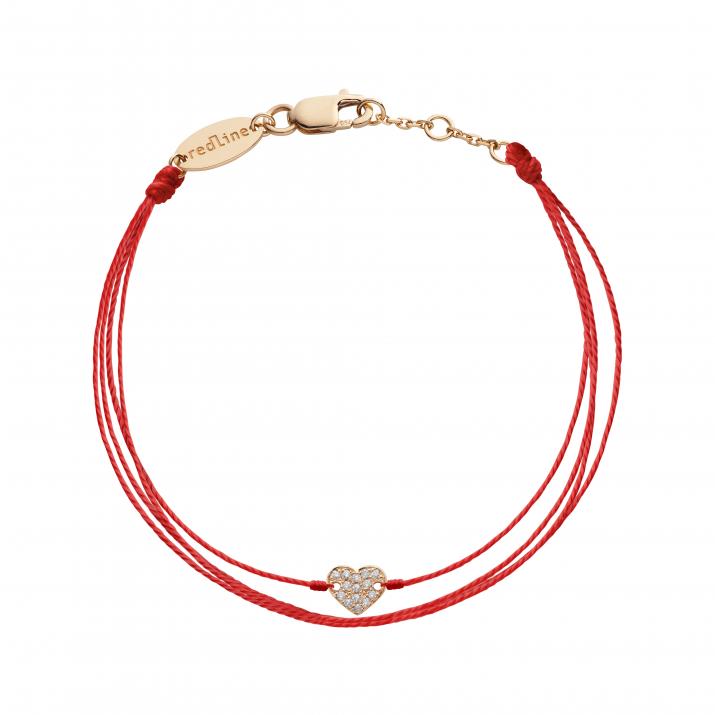 Bracelet fil brodé coeur or rose pavé diamant - Redline - 0++