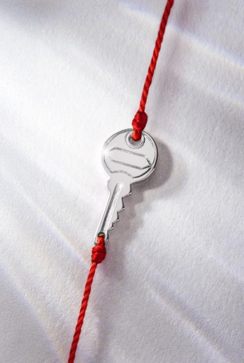 Bracelet fil clé or blanc pavé diamants - Redline - 0++