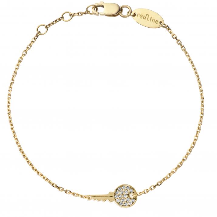 Bracelet chaîne clé or jaune pavé diamants - Redline