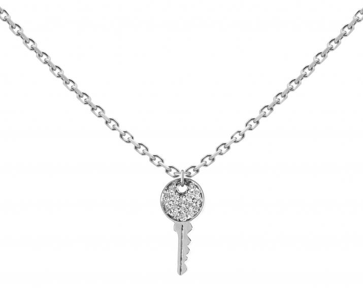 Collier Chaîne Femme avec 0.085ct Diamant Rond en Or Blanc Pavé - Redline
